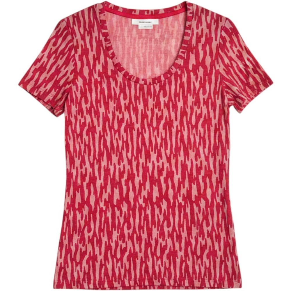 Icebreaker Merino Wool Tech Lite Scoop Neck Tee Pink Red Abstract Camo Small